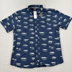 Quiksilver Waterman Wake Lures Button Down Shirt - Dark Blue - New